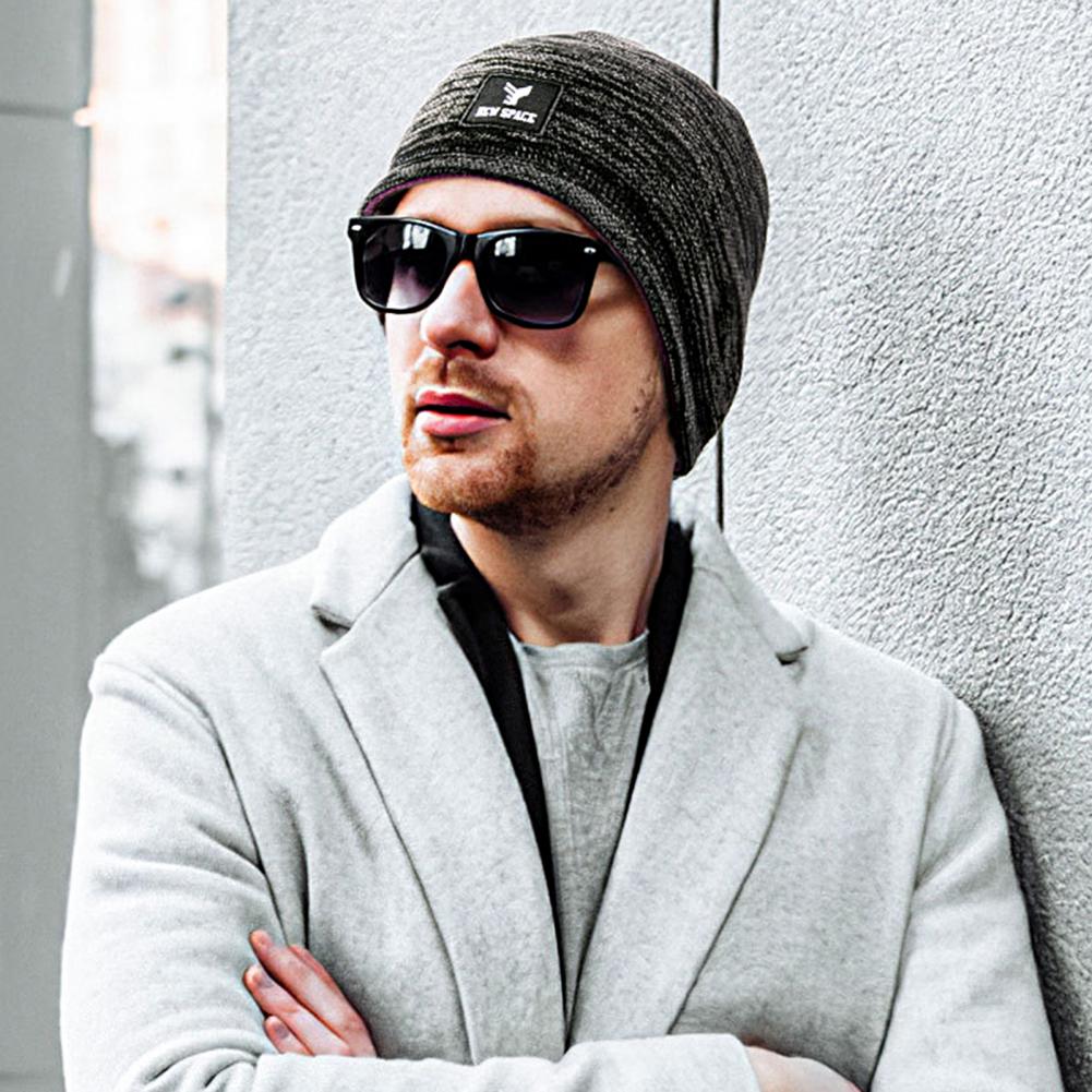 Unisex Beanies Fleece Liner Windproof Solid Color Double Layer Autumn Winter Double-sided Wearable Knitted Hat Bonnet Cap
