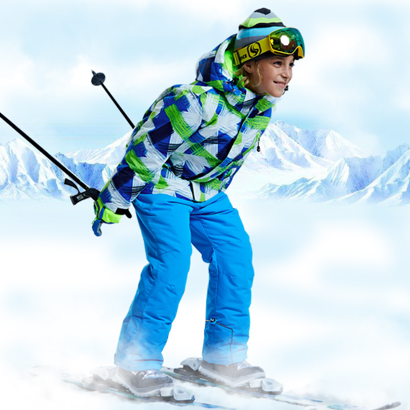 -30 degree Kids Ski Suit Boy Girls Winter Outdoor Sports Waterproof Skiing Snowboarding Jackets Snow Pants Children clothing Set