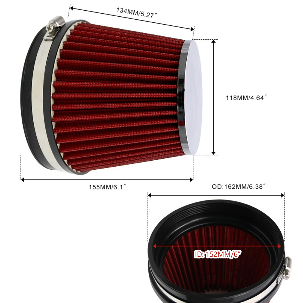 Intake Air Filter 6 Inch 155mm 265mm Short Long High Flow Racing Performance Cone Airfilter for KN Car Accessories