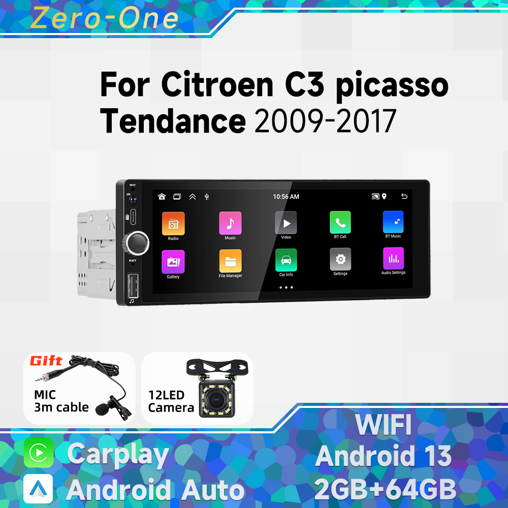 Carplay Android Auto 1 Din Radio Android Car Multimedia for Citroen C3 Picasso Tendance 2009-2017 Stereo Head Unit Autoradio GPS