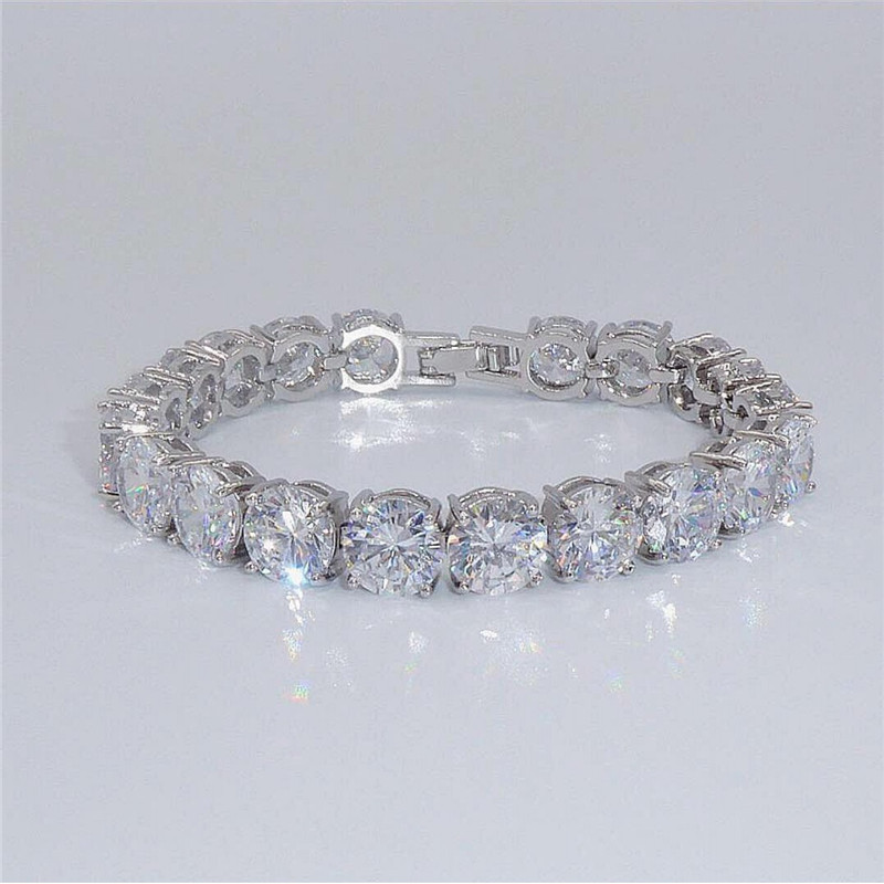 Trendy 8mm Lab Diamond Bracelet White Gold Filled Engagement Wedding Bangles Bracelets for women men Party Hiphop Jewelry