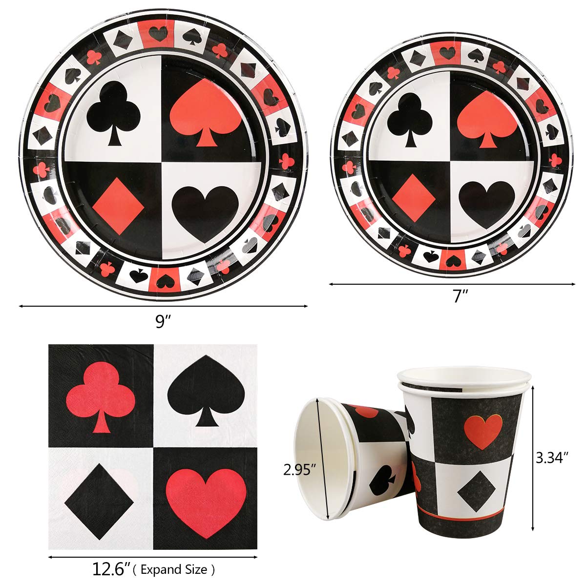Casino Birthday Party Supplies Poker Paper Plates Casino Plates for Casino Night Poker Game Poker Card Playing Club Heart Poker