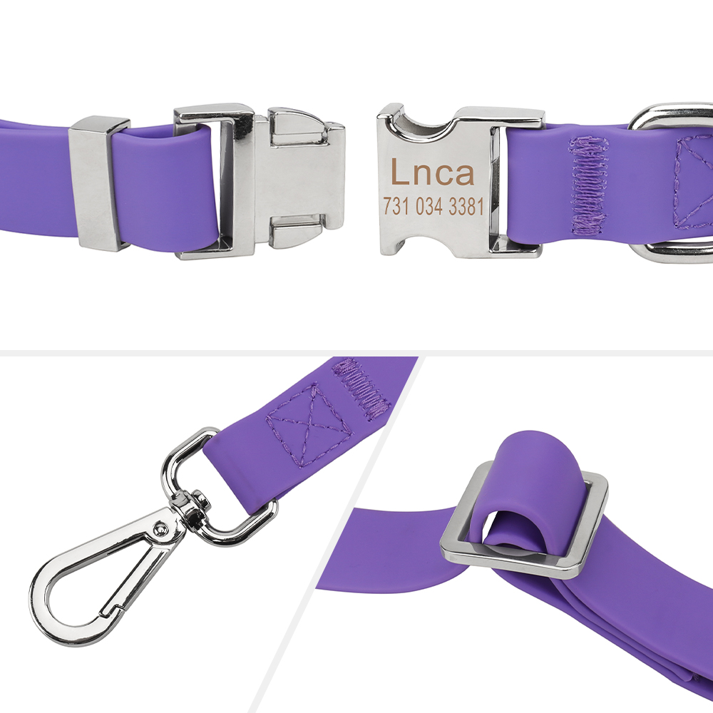 Personalized Custom Dog Collar and Leash Set,PVC Waterproof Adjustable Stinkproof Pet Collar Leashes for Large,Medium Small Dogs