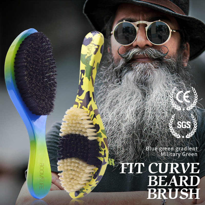 360 Curved Wave Brush For MenCepillo Barba Soft Boar Bristle Beard Brush Wood Beard Comb Long Handle Anti static Shaving Tools