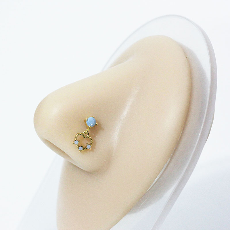 Colorful Cubic Zirconia Heart Dangle Nose Rings for Women Surgical Steel Nose Piercing Jewelry L Bend Nose studs Body Jewelry