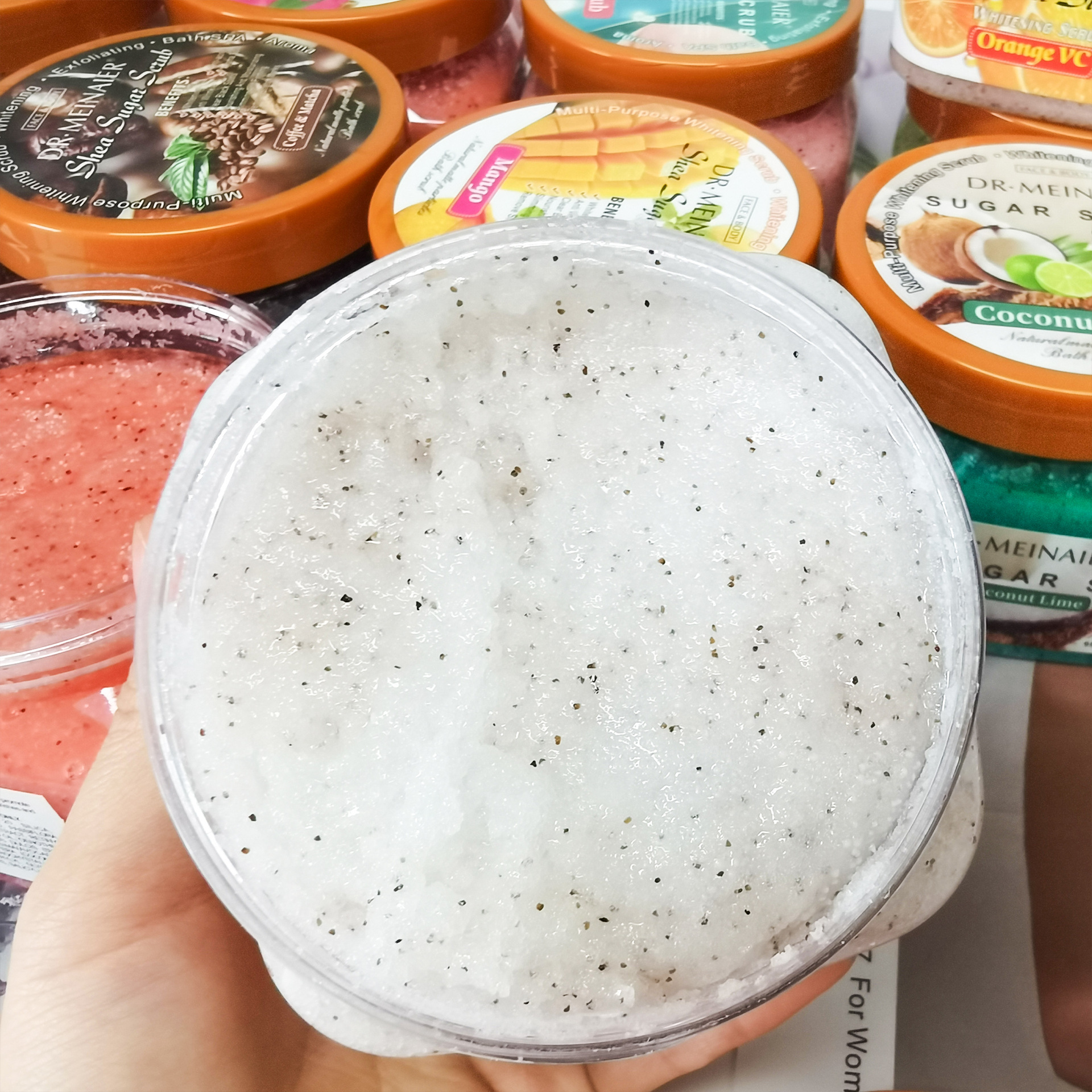 Fruit Sea Salt Body Scrub Skin Smooth Softens Cuticles Sugar Avocado Strawberry Apricot Sherbet Coffee Moisturizing Exfolianting