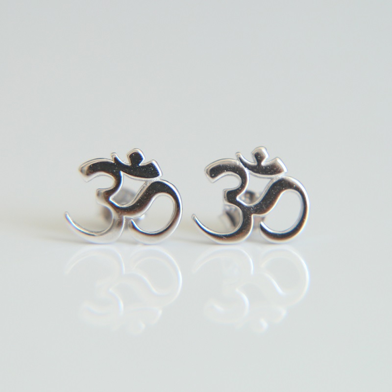 100% 925 Sterling Silver Earring Stud OM Ohm Sign Jewelry YOGA Earrings For Elegance Girl Gold Color Simple Delicate Earring