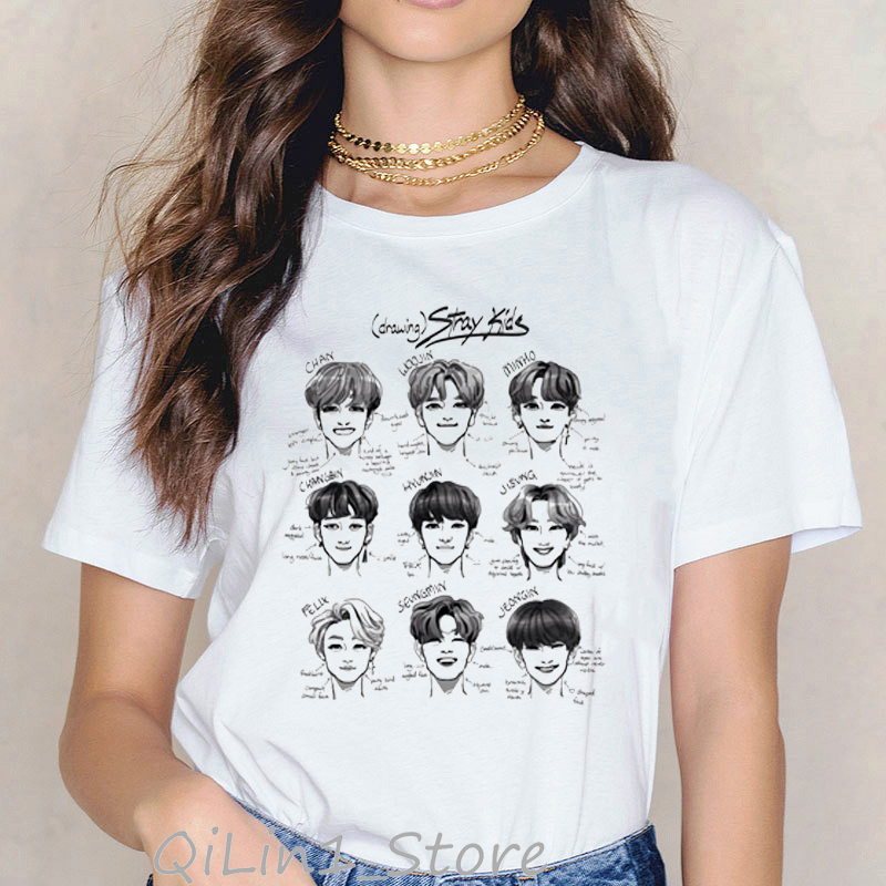 Ropa Mujer 2024 Stray Kids Kpop Tshirt Women Funny T Shirts Harajuku Ulzzang Shirt StrayKids Female T-Shirt Wholesale