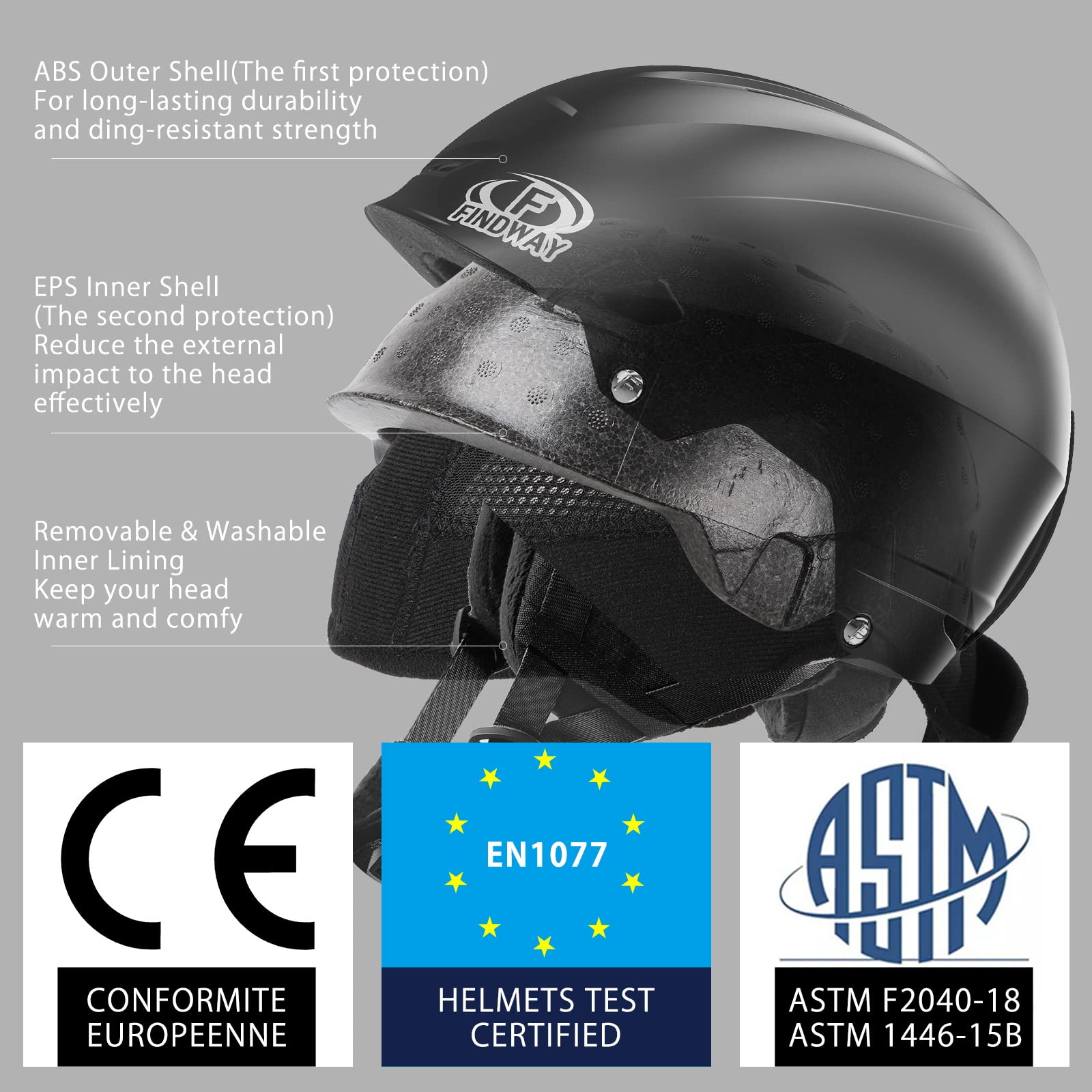Findway Ski Helmet Ultralight Outdoor Sports Snowboard Skateboard Ski Helmet Motorcycle Snowmobile Helmet for Men Women Children