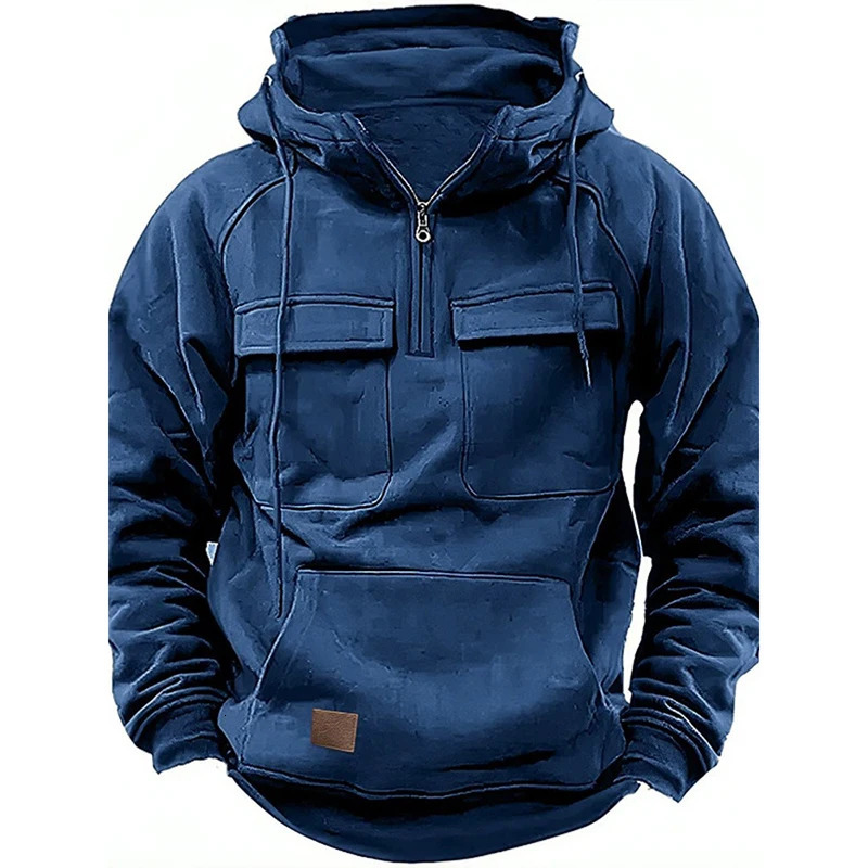 Men Tactical Sweatshirt Quarter Zip Cargo Pullover Hoodies Workout Gym Sports Running Outdoor Winter Jackets 240620