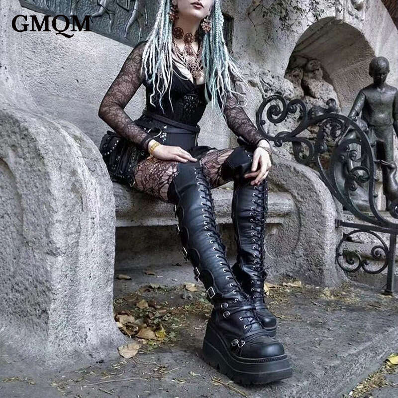 Fashion Women Over The New Platform Heels Lace-Up Sexy Punk Style Long Knee High Boots