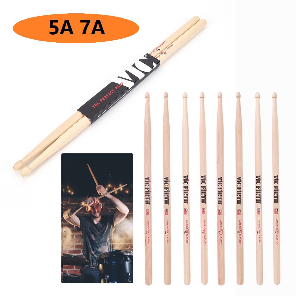 Jazz Drumsticks 5A/7A Wood Tip Drumsticks Consistent Weight and Pitch American Hickory Drumsticks for Acoustic/Electronic Drums