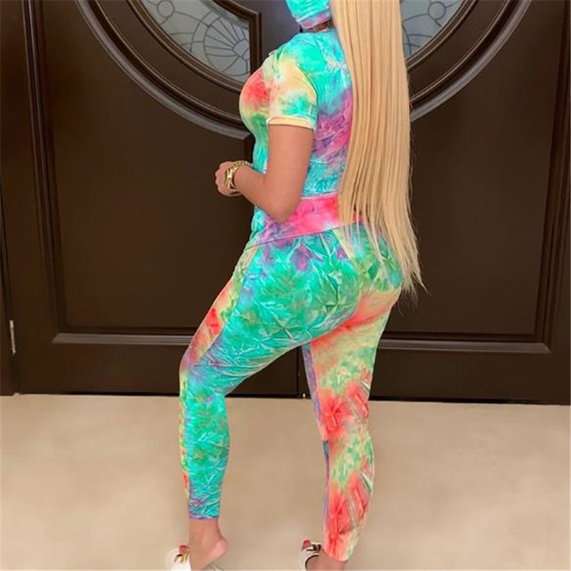 Tie-Dye Two Piece Set Women Summer Clothes Casual Sportswear 2 Piece Outfit for Women Sweat Suit Short Sleeve Top and Shorts Set