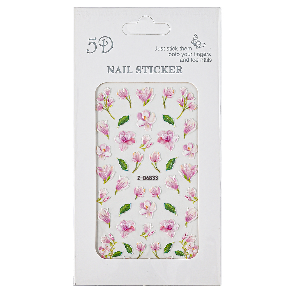 1PC 5D Nail Stickers Embossed Colorful Flower Engraved Design With Textured Self-Adhesive Slider Decals Manicure Nail Art Decora