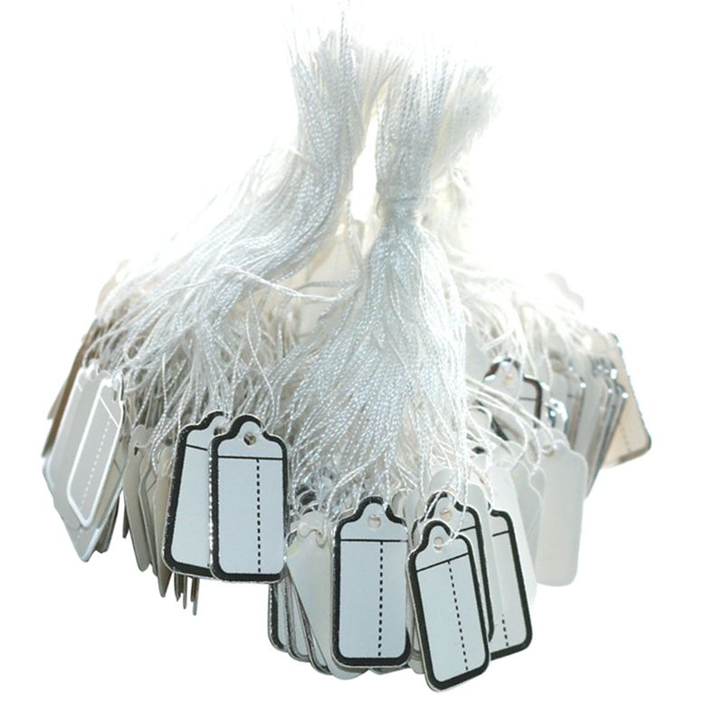 500x Paper Labels Shape Rectangular Tags With Rope Price Tag Wedding Anniversary Luggage Tags 26x14mm