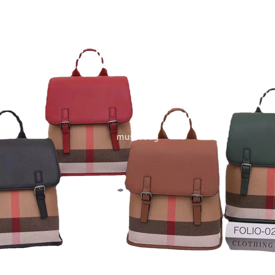 Urban Commuting Simplicity and Atmosphere New Handheld One Shoulder Leather Plaid Contrast Color High Quality Backpack for Women 18f1 4