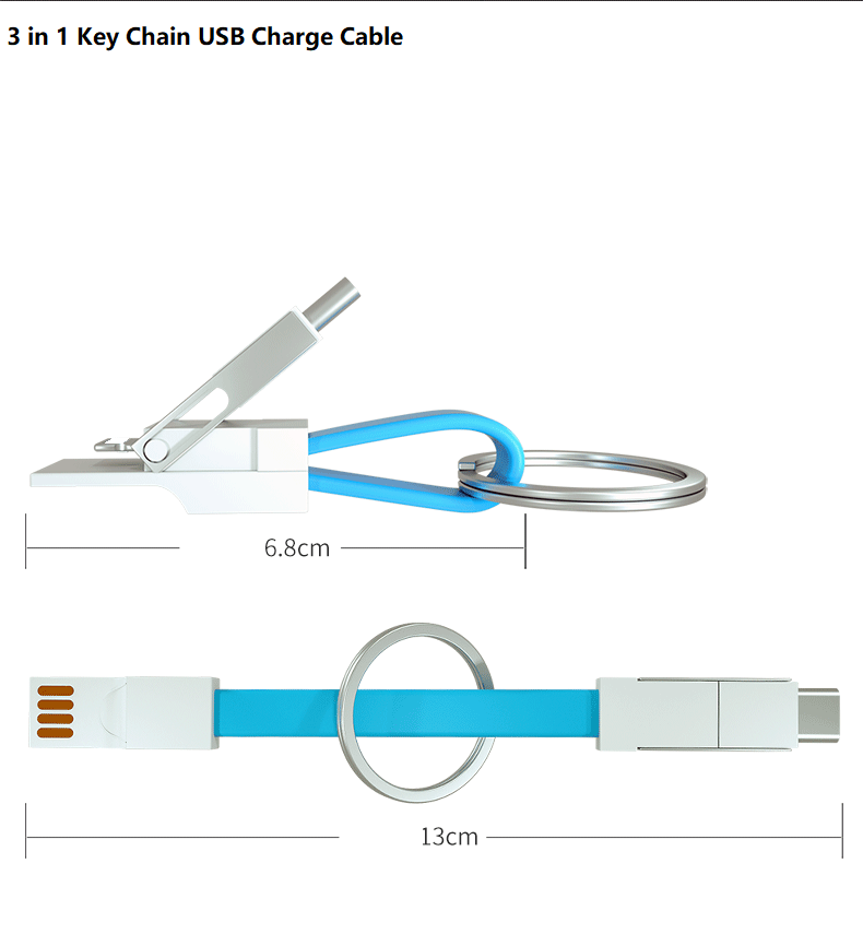 3 in 1 Magnetic Key Chain Micro USB Type C Data Charge Cable For iPhone Magnetic Data Cable Key Rings Charging Keychains