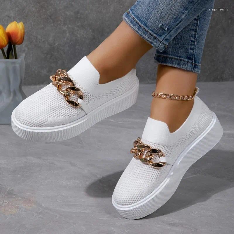 Casual Shoes Women Flat Sneakers Autumn 2024 Style Fashion Metal Chain Designer Thick Bottom Vulcanized Shopping