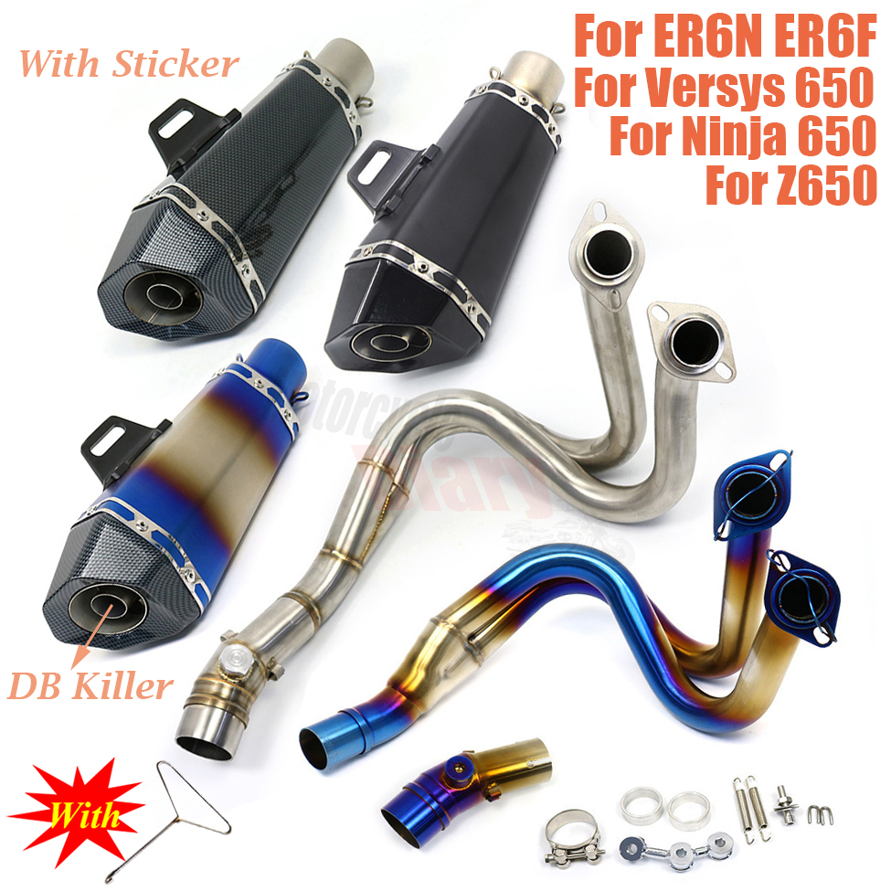 For Kawasaki ER6N ER6F Versys 650 Z650 Ninja 650 Motorcycle Exhaust Escape Moto Full Systems Muffler DB Killer Front Link Pipe