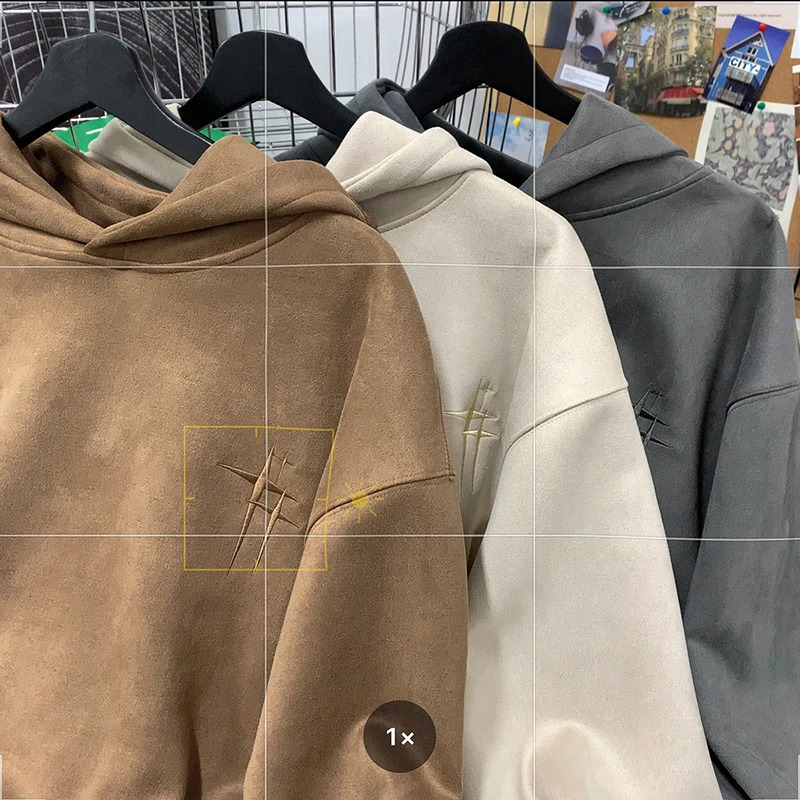 2023 Mens Streetwear Vintage Embroidered Suede Hooded Sweatshirt High Quality Hoodie Fashion Hip hop Unisex Pullover Y2k Clothe 240624