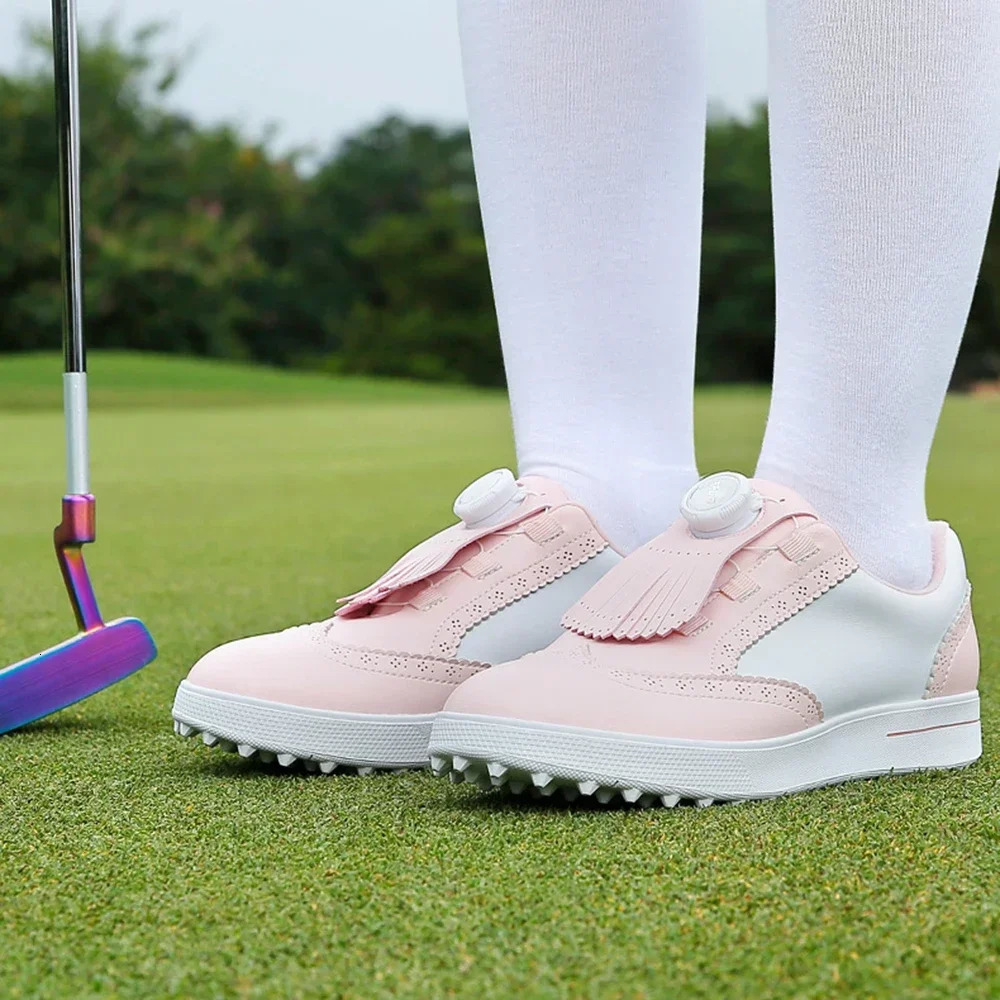 PGM Women Golf Shoes Removable Studs Waterproof Buttons Sports Shoes Non slip Casual Microfiber Leather Sneakers 240625