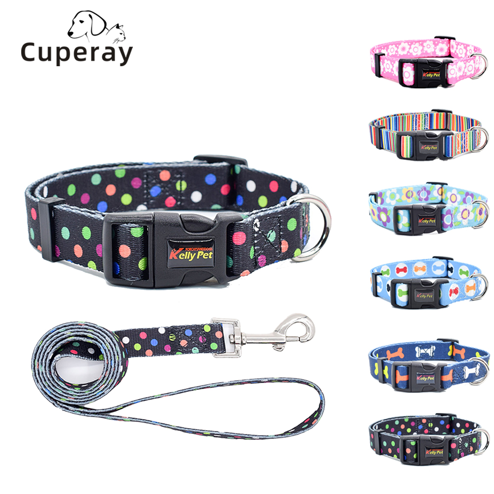 Adjustable Soft Dog Collar Leashes Print Flower Multicolor Cute Patterns for Small Medium Pet Puppy Cat Walking Running Training
