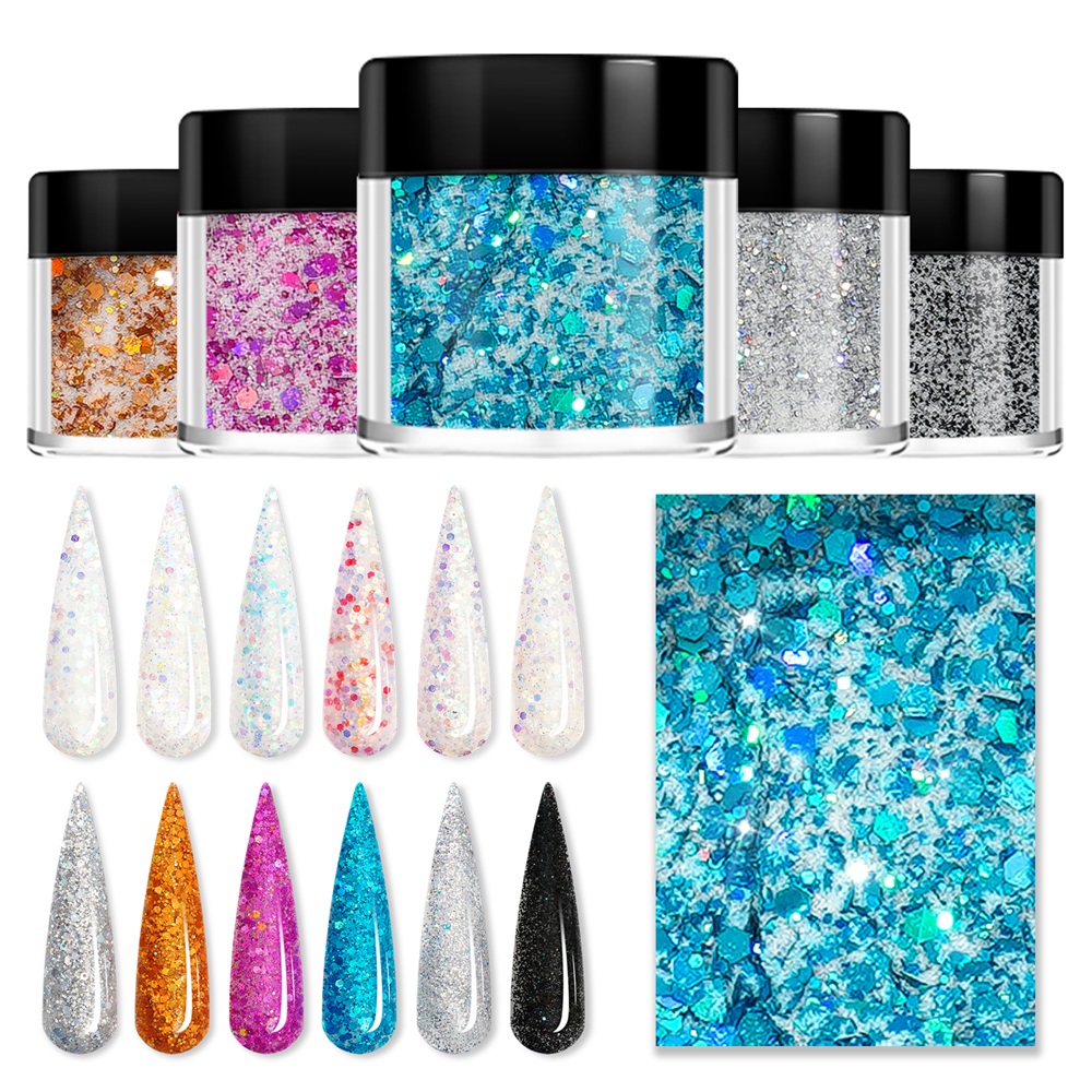 HNDO Bottle 12 Color Sequins Acrylic Powder Glitter Nail Supplies for Professionals Nail Art Sculpture Manicure Shiny Material