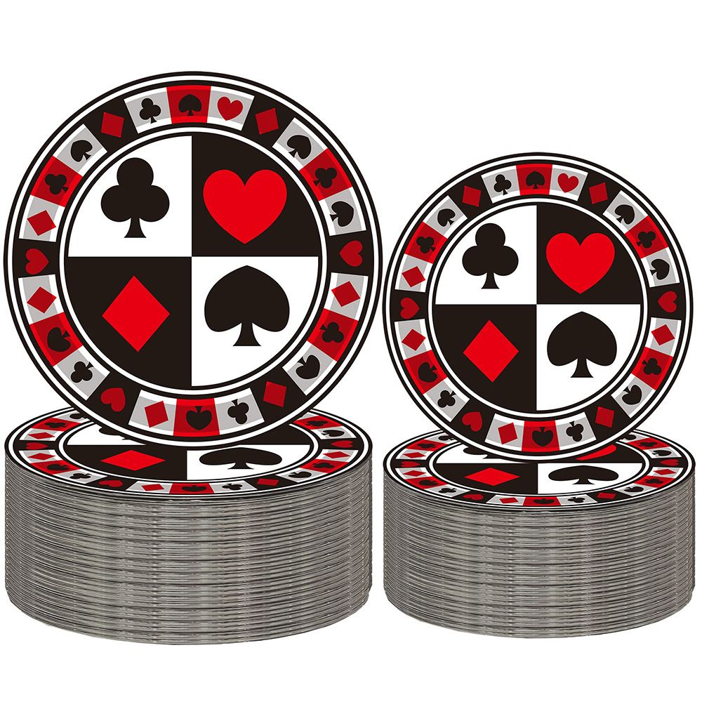 Casino Birthday Party Supplies Poker Paper Plates Casino Plates for Casino Night Poker Game Poker Card Playing Club Heart Poker