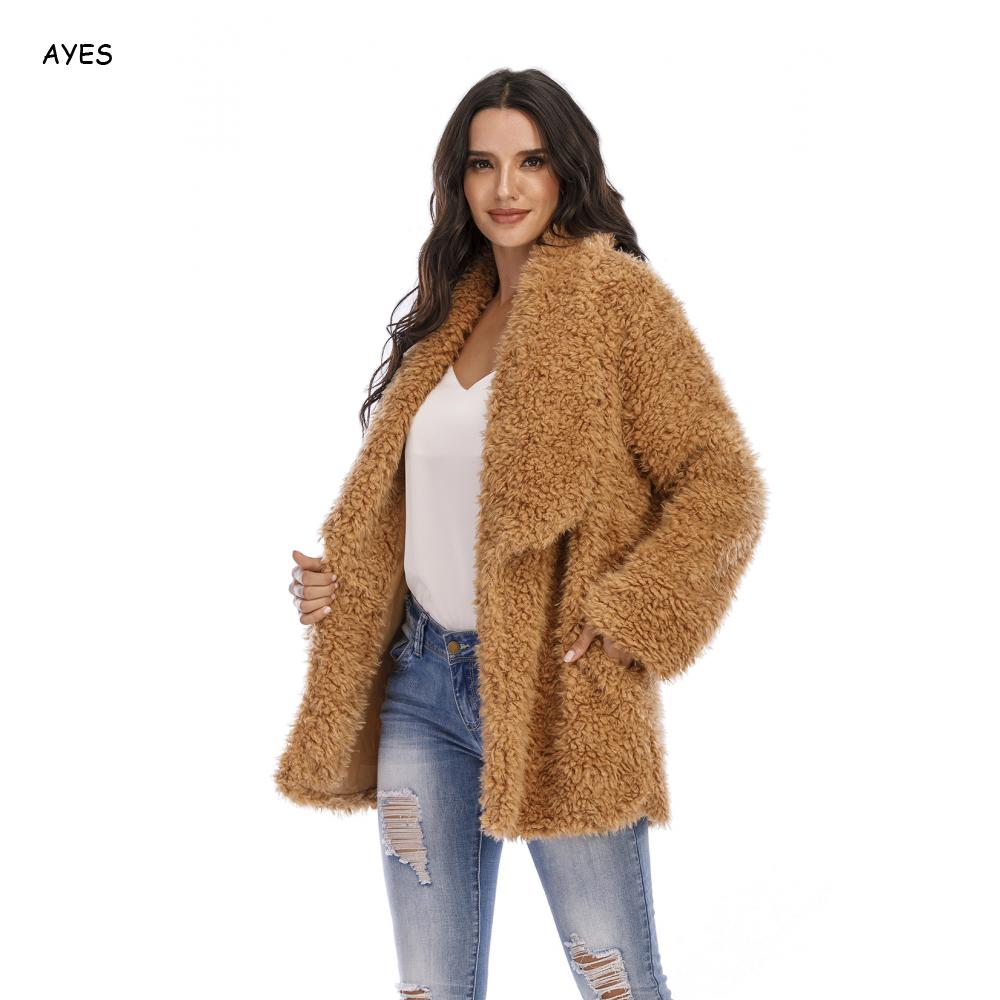 Women Teddy Lamb Fur Jackets Winter Autumn Women Loose Open Stitch Overcoat Warm Outers Fluffy Plush Winter Faux Fur Jacket Coat