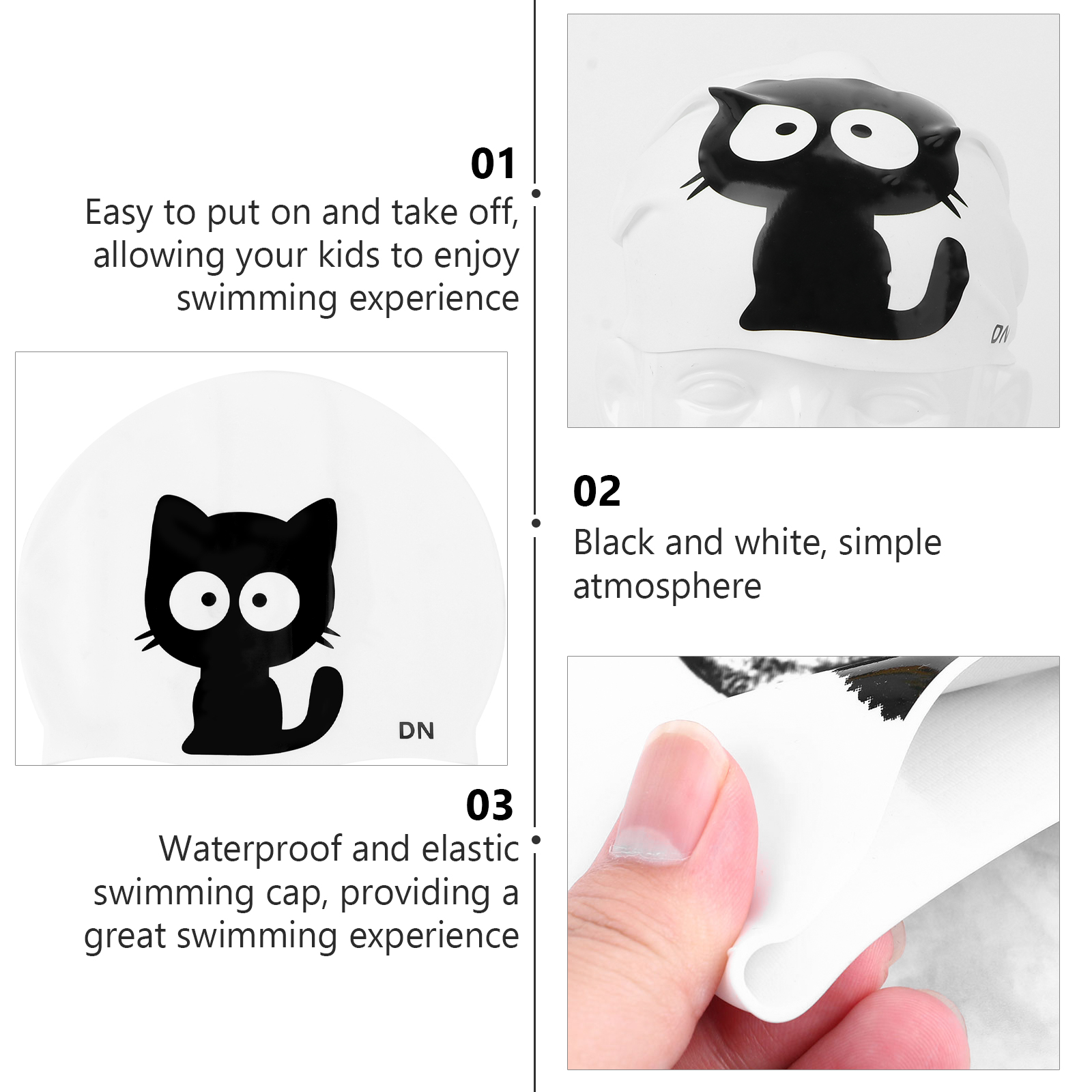 White Swimming Diving Cap for Kids Toddlers Pool Aquatic Sports Accessories for Boys and Cat Swim Cap Beginner for Children