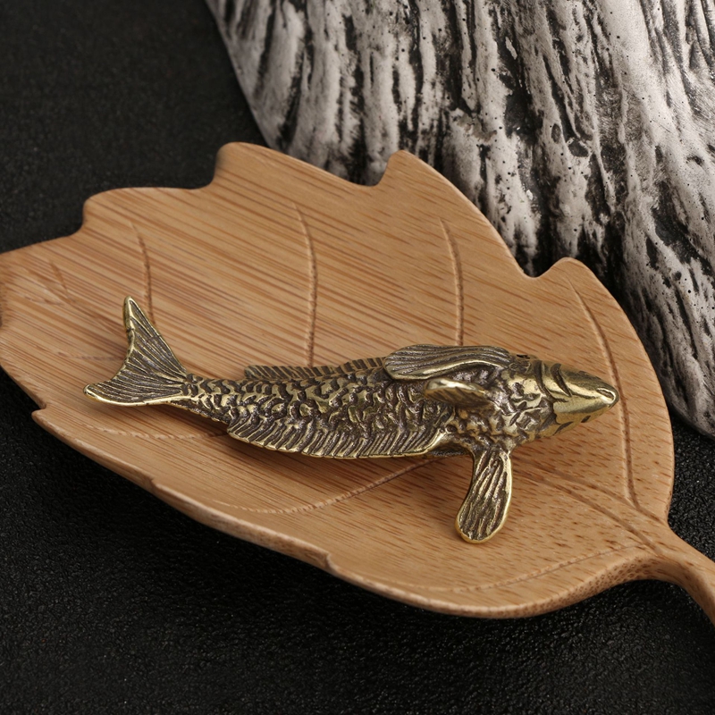 Antique Brass Arowana Fortune Gathering Mascot Small Statue Ornament Aquarium Fish Home Decor Miniature Figurines Handicrafts