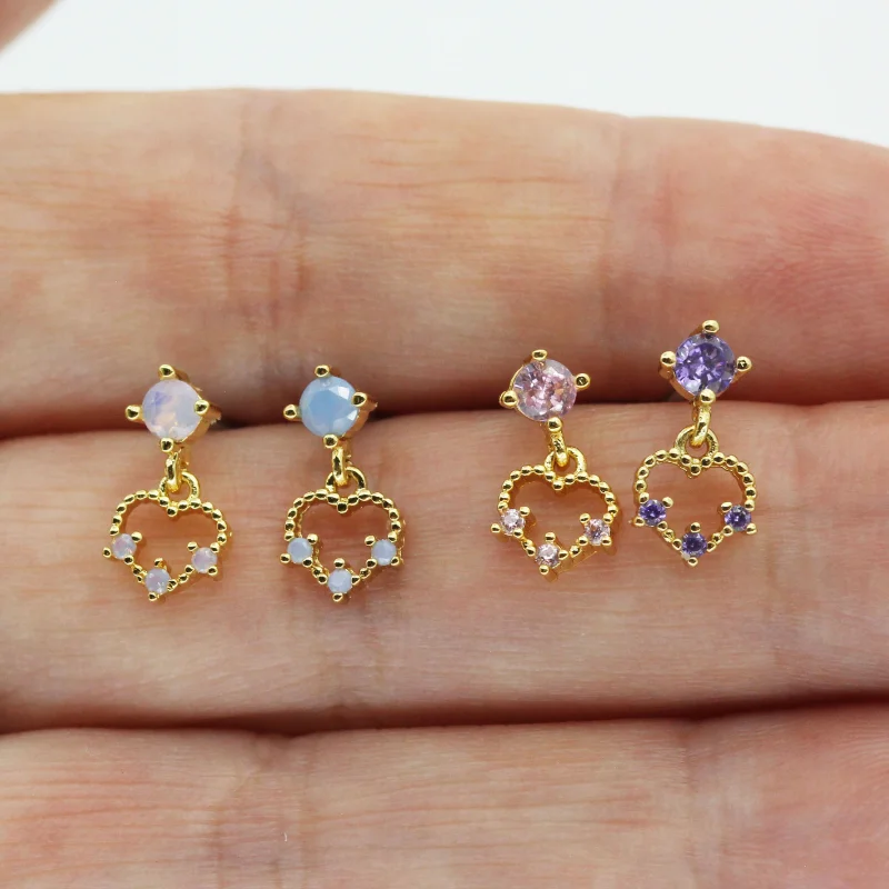 Colorful Cubic Zirconia Heart Dangle Nose Rings for Women Surgical Steel Nose Piercing Jewelry L Bend Nose studs Body Jewelry