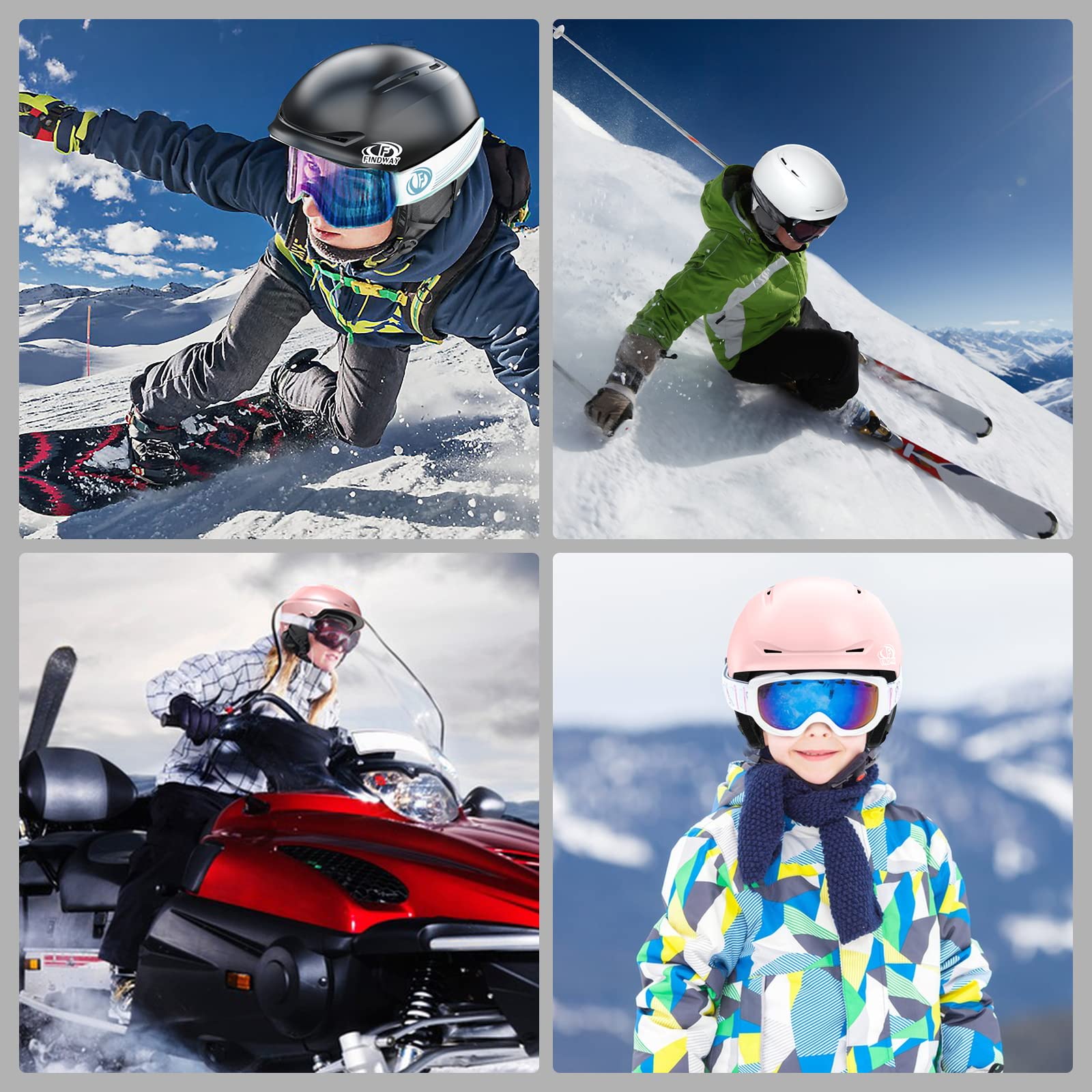 Findway Ski Helmet Ultralight Outdoor Sports Snowboard Skateboard Ski Helmet Motorcycle Snowmobile Helmet for Men Women Children