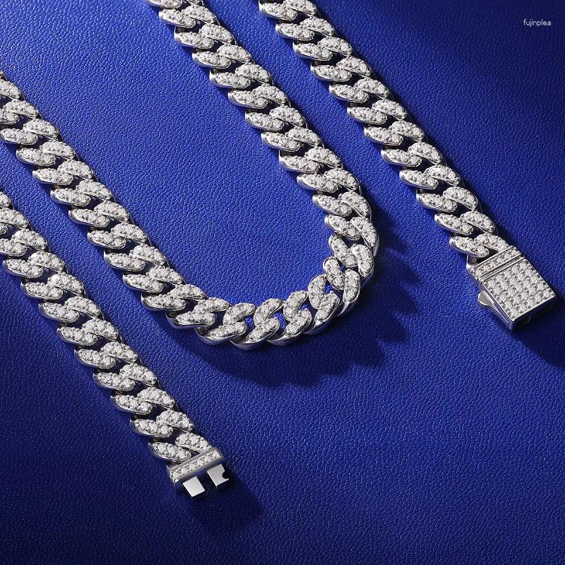 OACOCA Chains 8mm Moissanite Cuban Link Chain Necklace Sterling Silver 925 Goldplating Inlaid Gem For Men And Women Wedding Mossanite