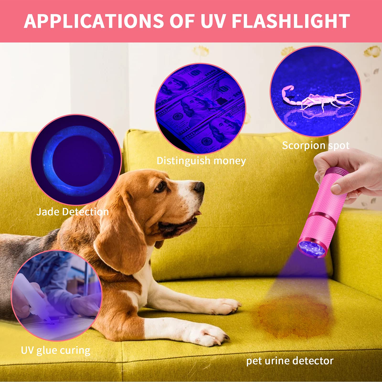 LED Flashlight UV Lamp Nail Art Dryer Small Glow Flashlights with 9 LED Lights, Portable Light Nail Dryer for Nail Gel Dryer
