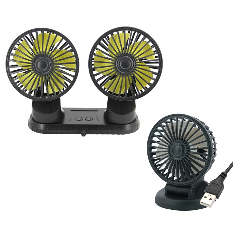 12V/24V 360 Degree All-Round Adjustable Car Auto Air Cooling Dual Head Fan Low Noise Car Auto Cooler Air Fan Car Fan Accessories