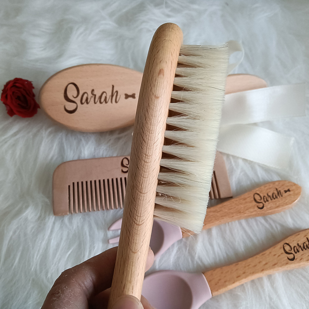 Custom Name Baby Care Hair Brush, Silicone Spoon, Feeding Supplies, Newborn Accessories, Teething Baby Shower, Guests Gift