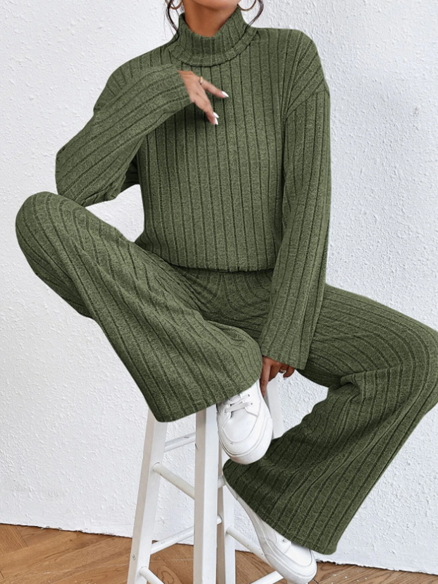 Women Pants Suit, Elegant Long Sleeve Turtleneck Sweater with Knit Pants Fall Outfit for Yoga Clothing