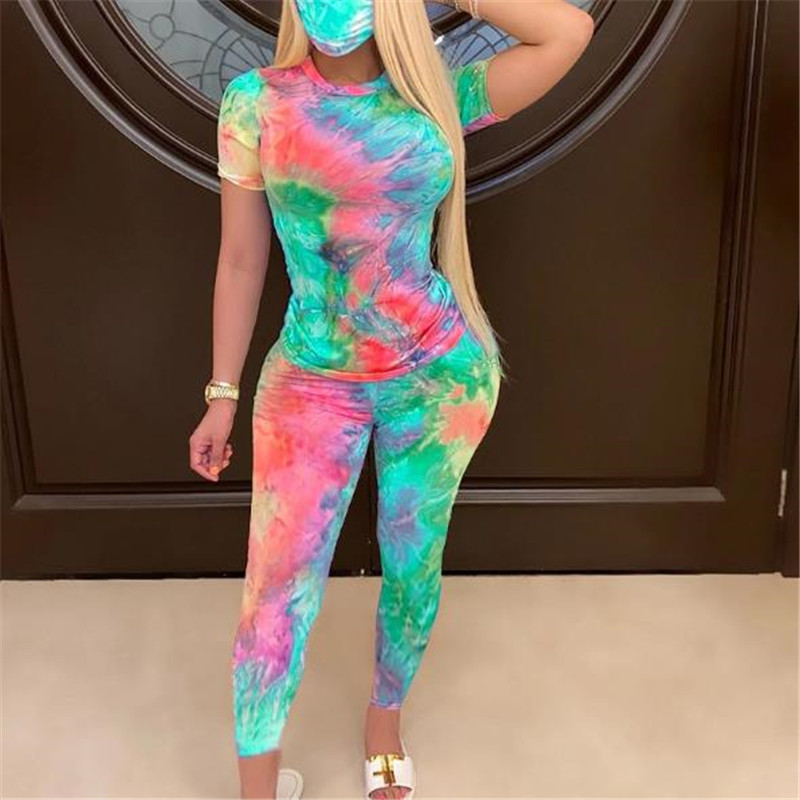 Tie-Dye Two Piece Set Women Summer Clothes Casual Sportswear 2 Piece Outfit for Women Sweat Suit Short Sleeve Top and Shorts Set