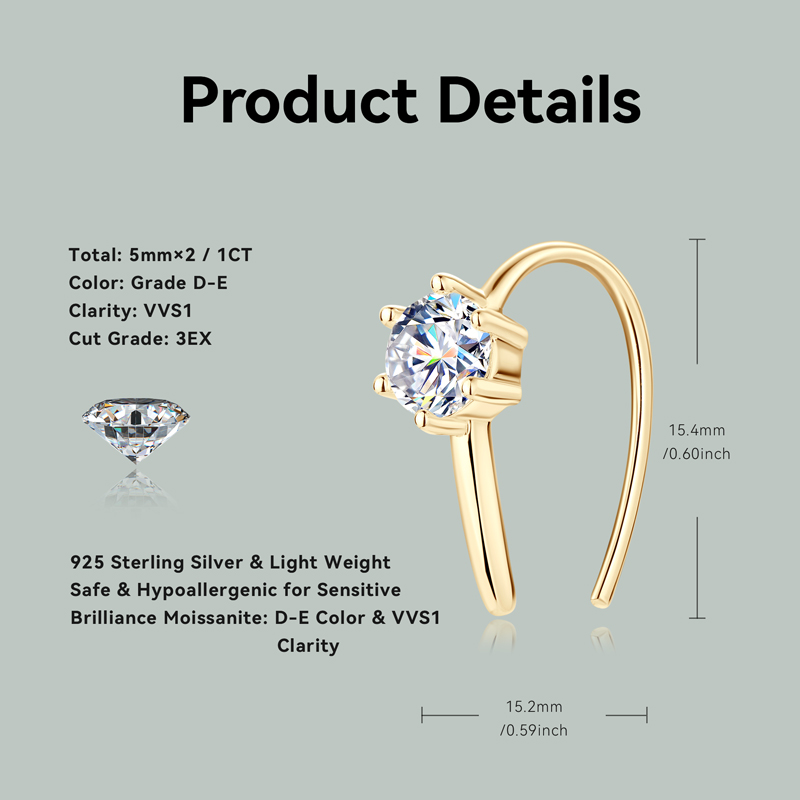 Lnngy 5MM 6 Prong Moissanite Earrings Fo Women Original 925 Sterling Silver Stud Earring Earhook Delicate Charm Jewelry Gift