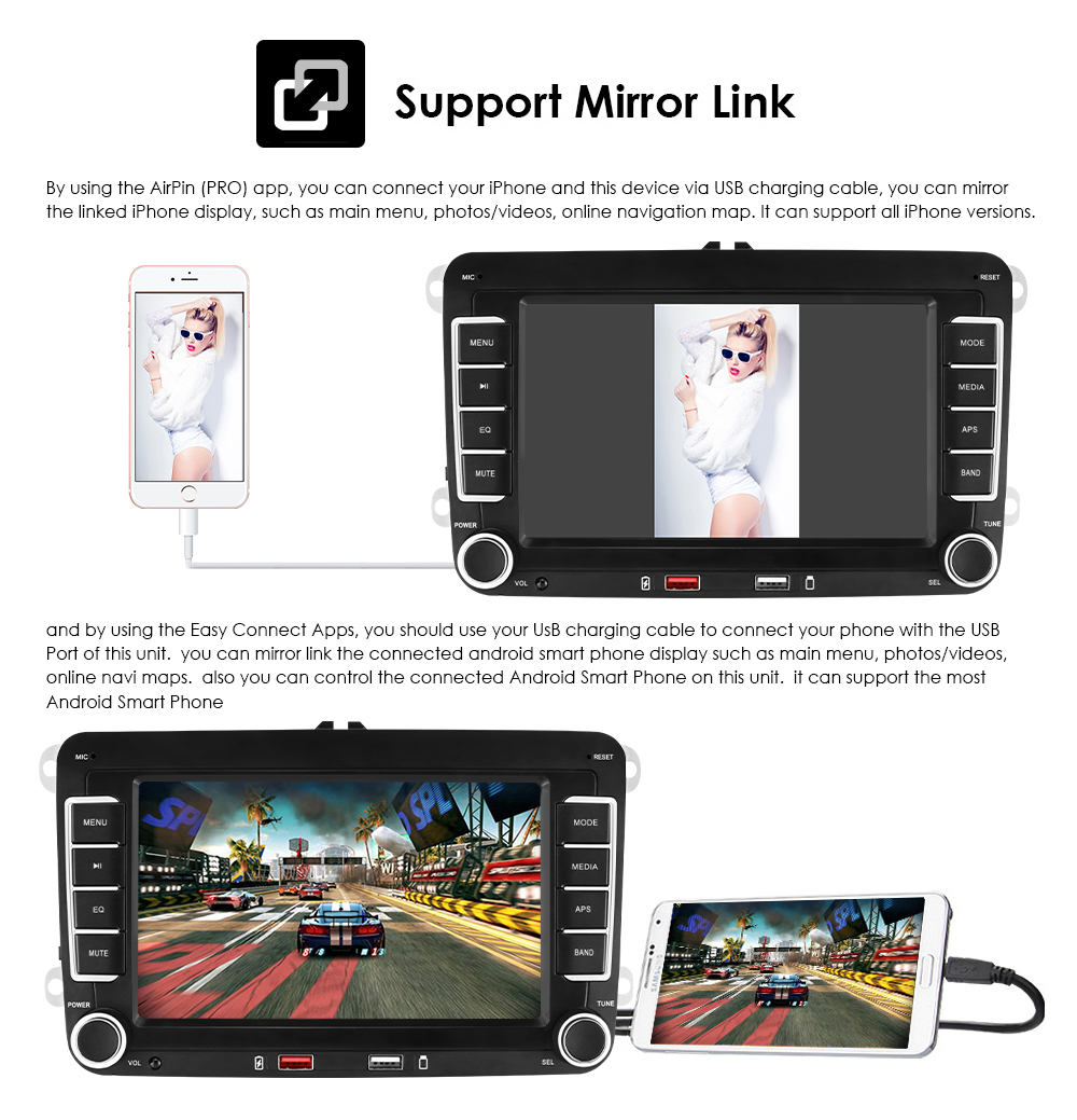 7'' 2 Din Car Stereo for VW Volkswagen Skoda Seat Golf Passat Polo Jetta Tiguan Touran MP5 Player Carplay Android Auto BT USBSWC