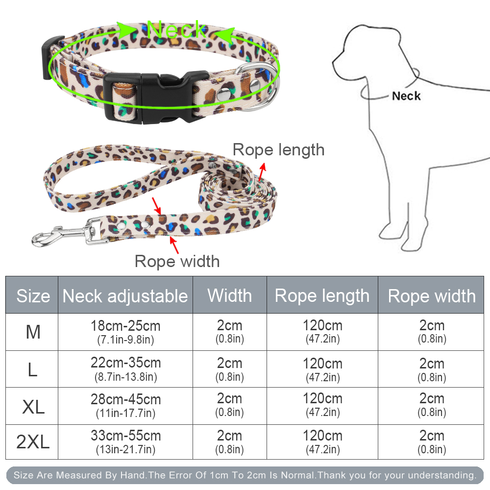 Dog Collars Leash Adjustable Pet Collars for Small Medium Large Dogs and Cat,Canvas Leopard Printing Collar Soft and Comfortable
