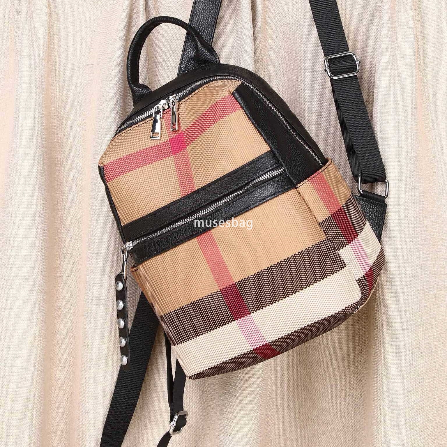 European and American retro niche design trend fashionable women new canvas leather leisure travel backpack commuting student bag cf2c 4