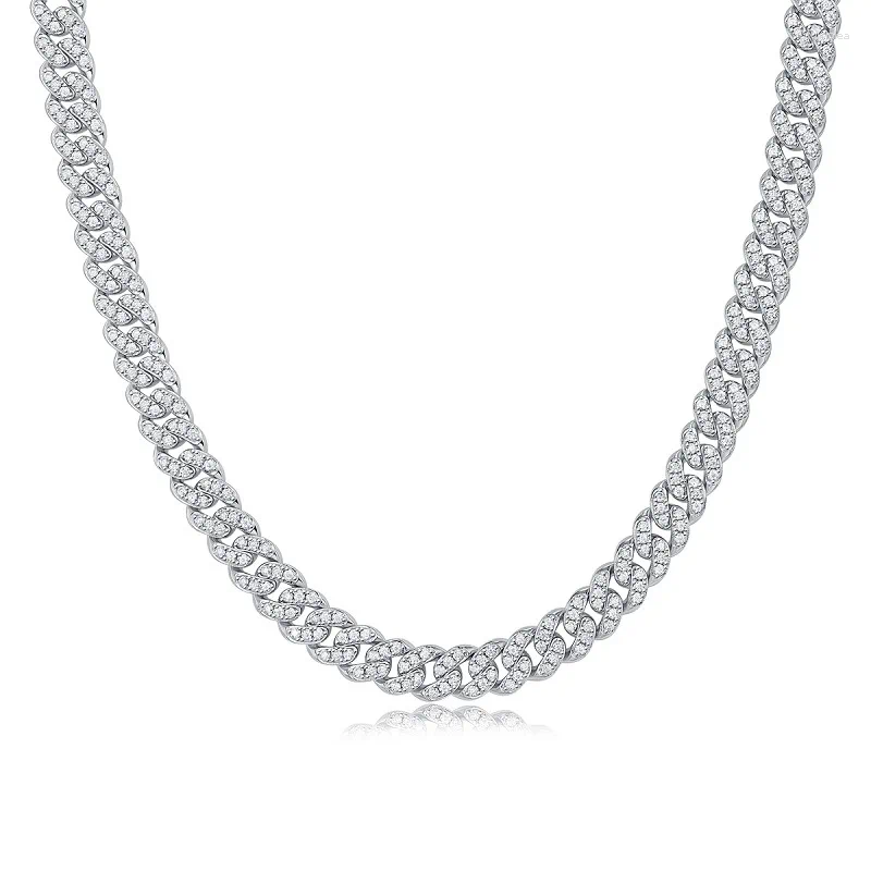 OACOCA Chains 8mm Moissanite Cuban Link Chain Necklace Sterling Silver 925 Goldplating Inlaid Gem For Men And Women Wedding Mossanite