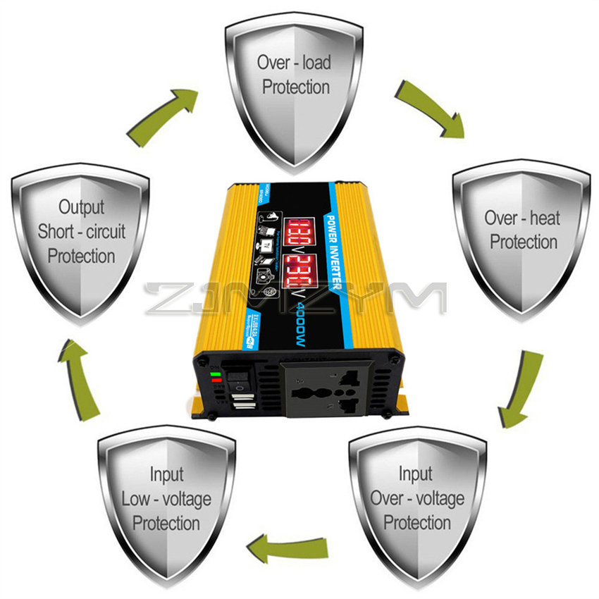 Car Power Pure Sine Wave Inverter DC 12V To AC 220/110V Peak 4000W Car Sine Wave Converter Dual USB Converte With LED Display