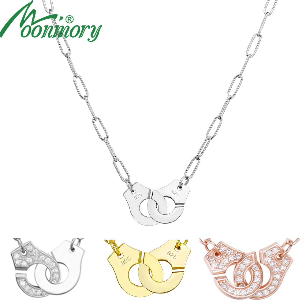 Moonmory S925 Sterling Silver Handcuff Pendant & Necklace For Women Silver Chain Handcuff Necklace White Menottes Wholesale