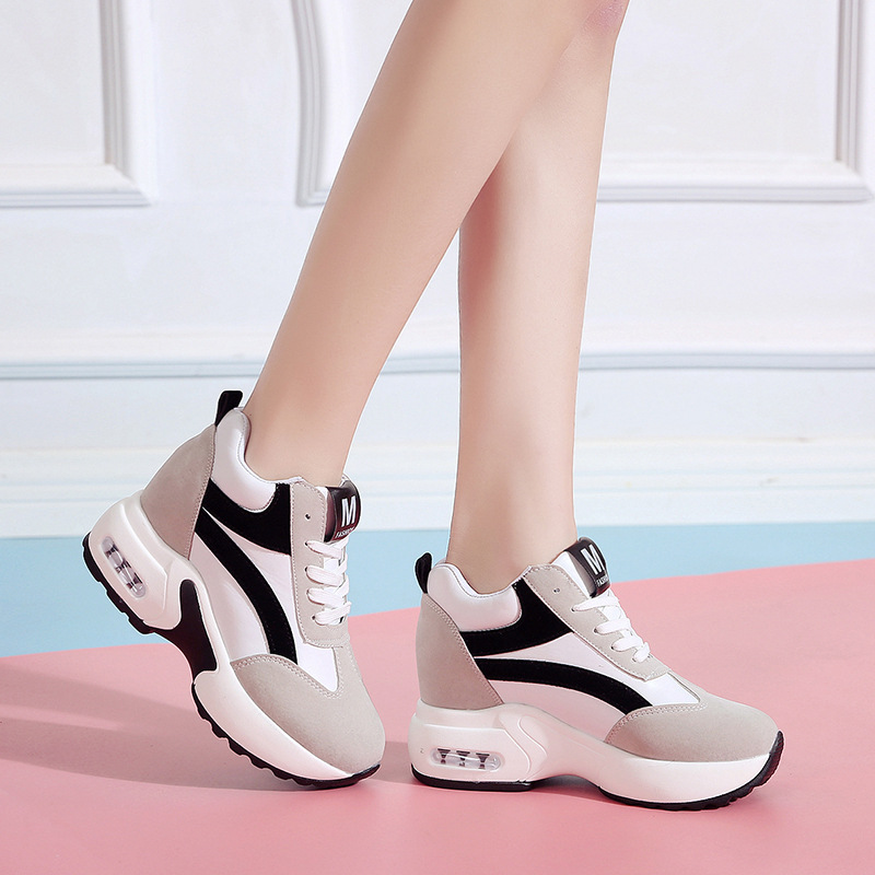 Women Height Increasing Walking Jogging Sneakers 6 CM Increase Black Red Ladies Sport Running Shoes Comfortable Girl Shoes C8258