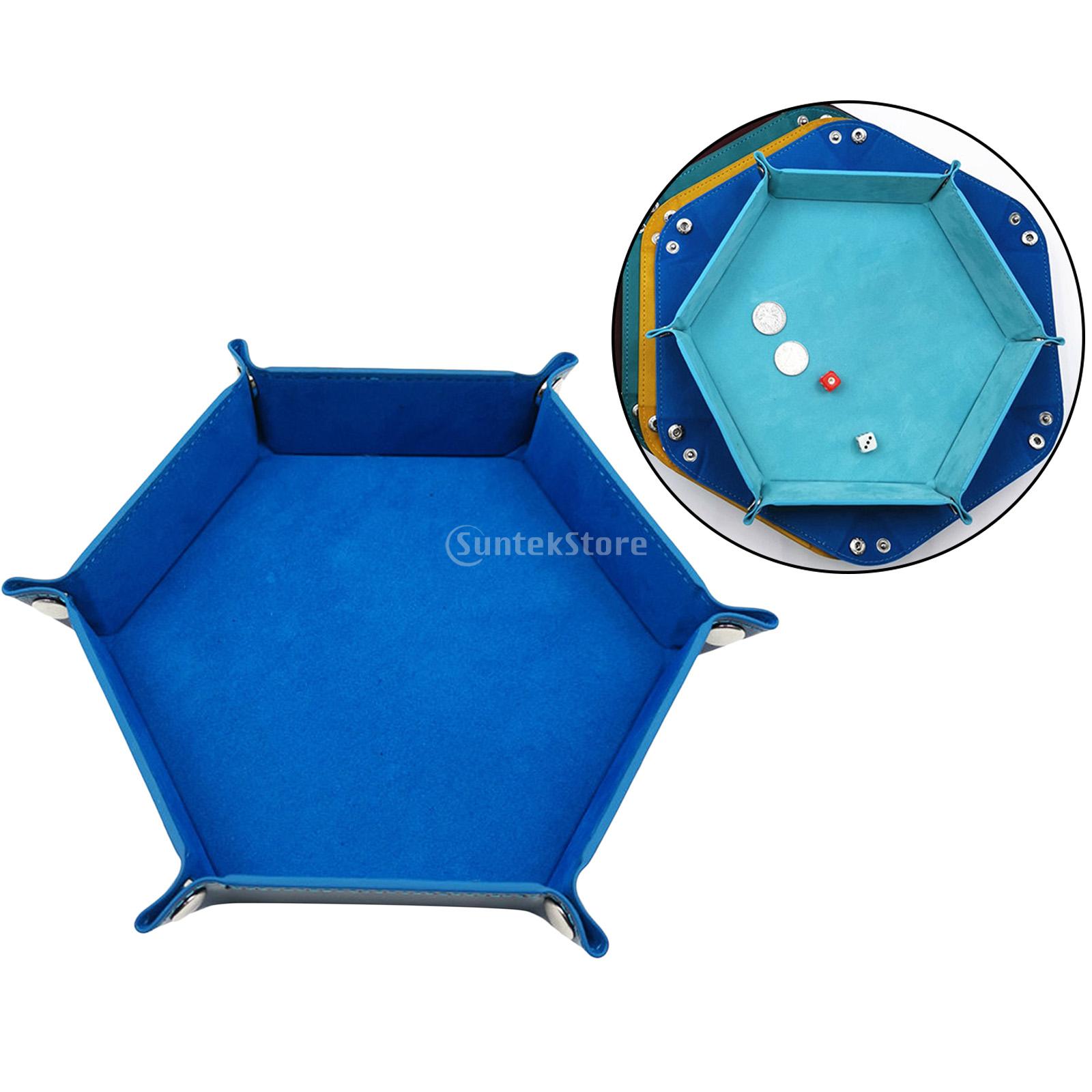 Foldable Dice Tray PU Leather Hexagonal Folding Dice Tray Box Dice Game Tray for RPG DND Game Dice Storage Table Board Games
