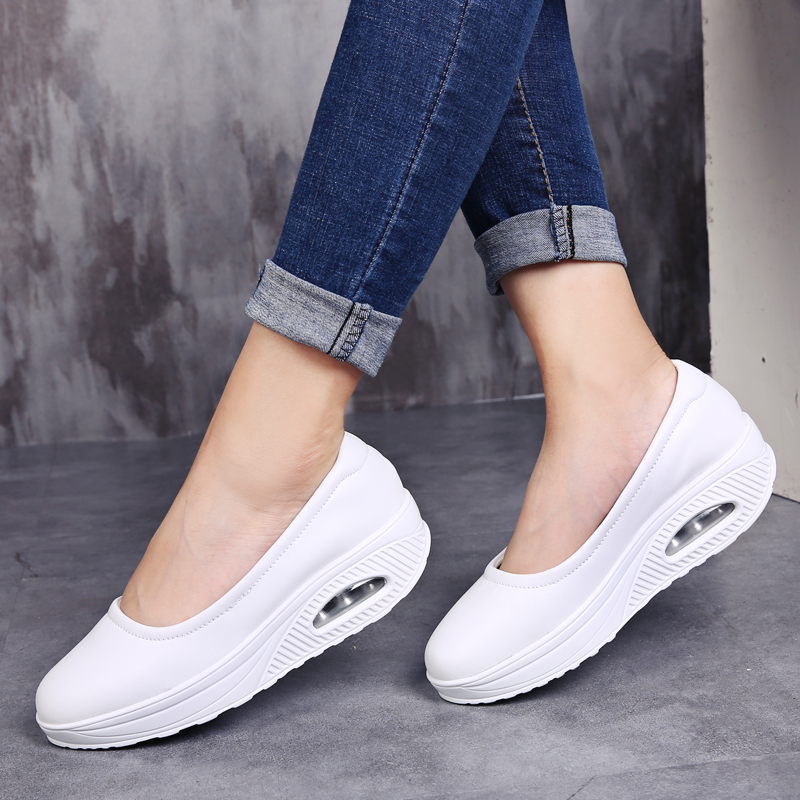 Women Spring Genuine Leather Mother Casual Shoes Swing White Nurse Shoes Woman Slip-resistant Plus Size Platform Tenis Feminino