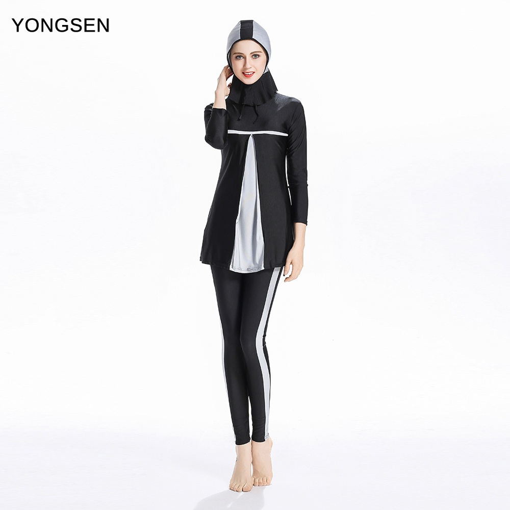 YONGSEN Long Sleeve Muslim Swimwear Women Beach High Quality Islamic Burkinis Lady Burning Hijab Swimsuit With Flowers Clothing